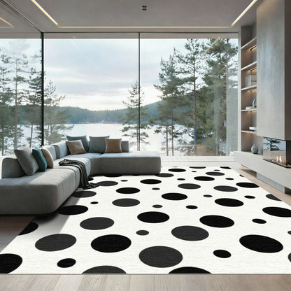 Modern Black White Polka Dot Rounds Rug