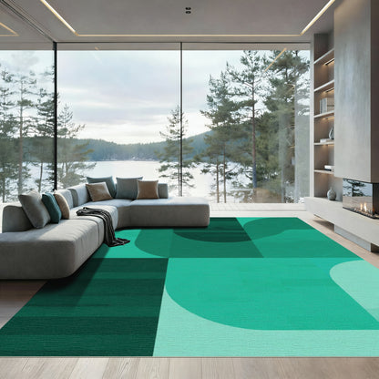 Emerald Green Geometric Abstraction Rug