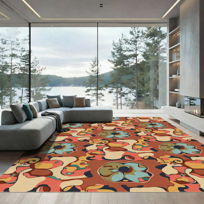 Retro Abstract Floral Faces Composition Rug