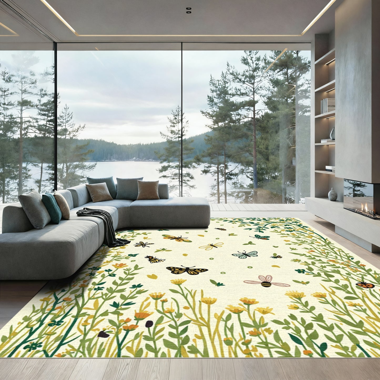 Whimsical garden with butterflies and bees Rug