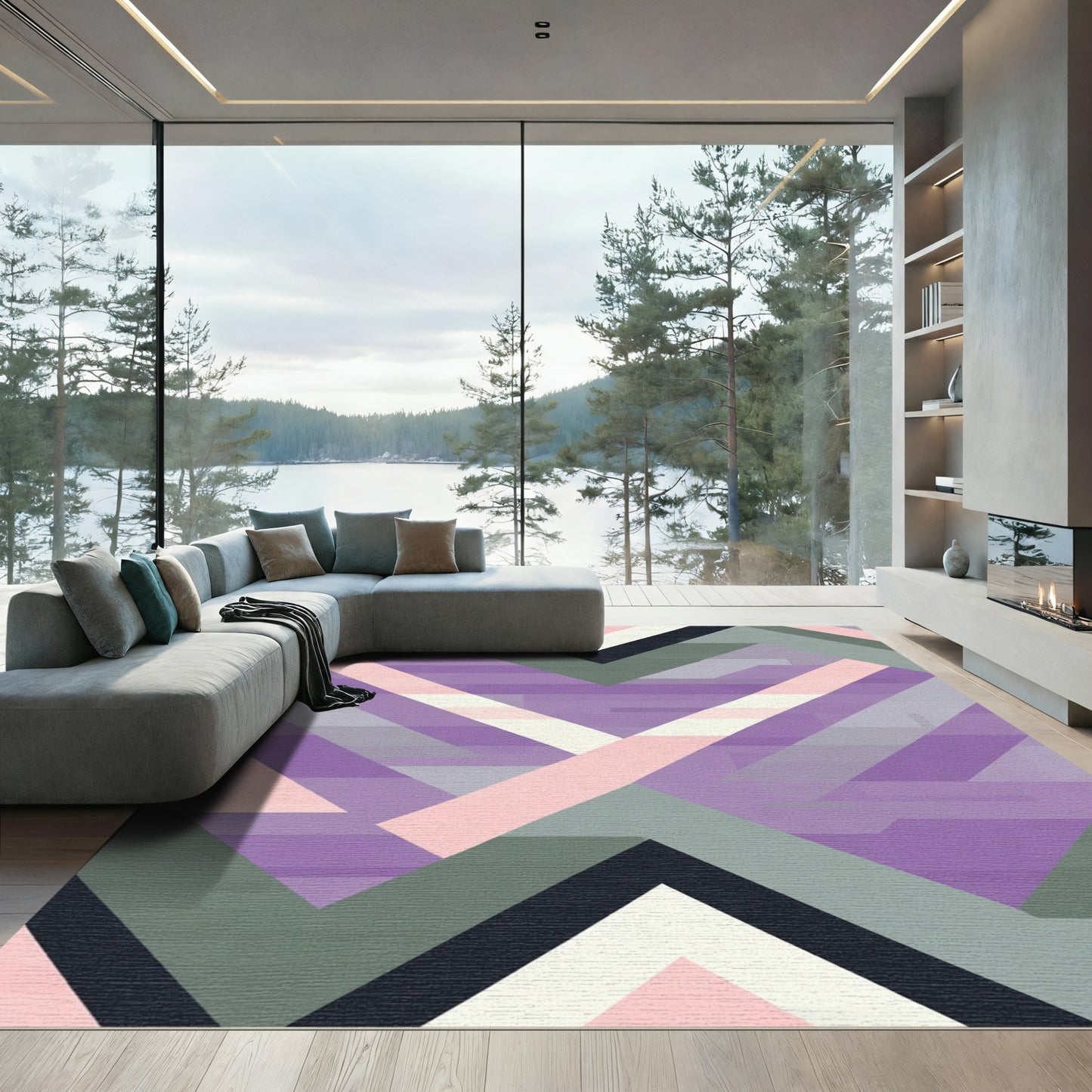 Geometric Lilac Pink Chevron Rug