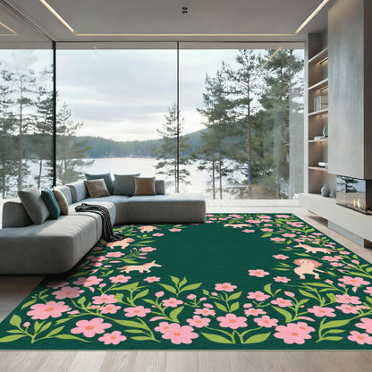 Whimsical Pink Floral Unicorn Meadow Rug