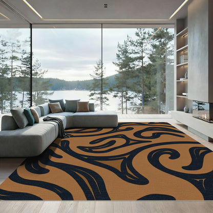 Brown and Black Swirl Abstract Rug