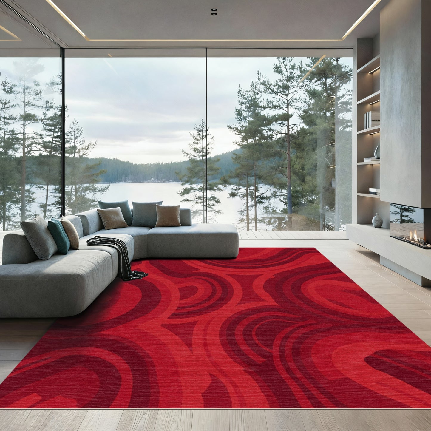 Crimson Swirl Abstract Rug