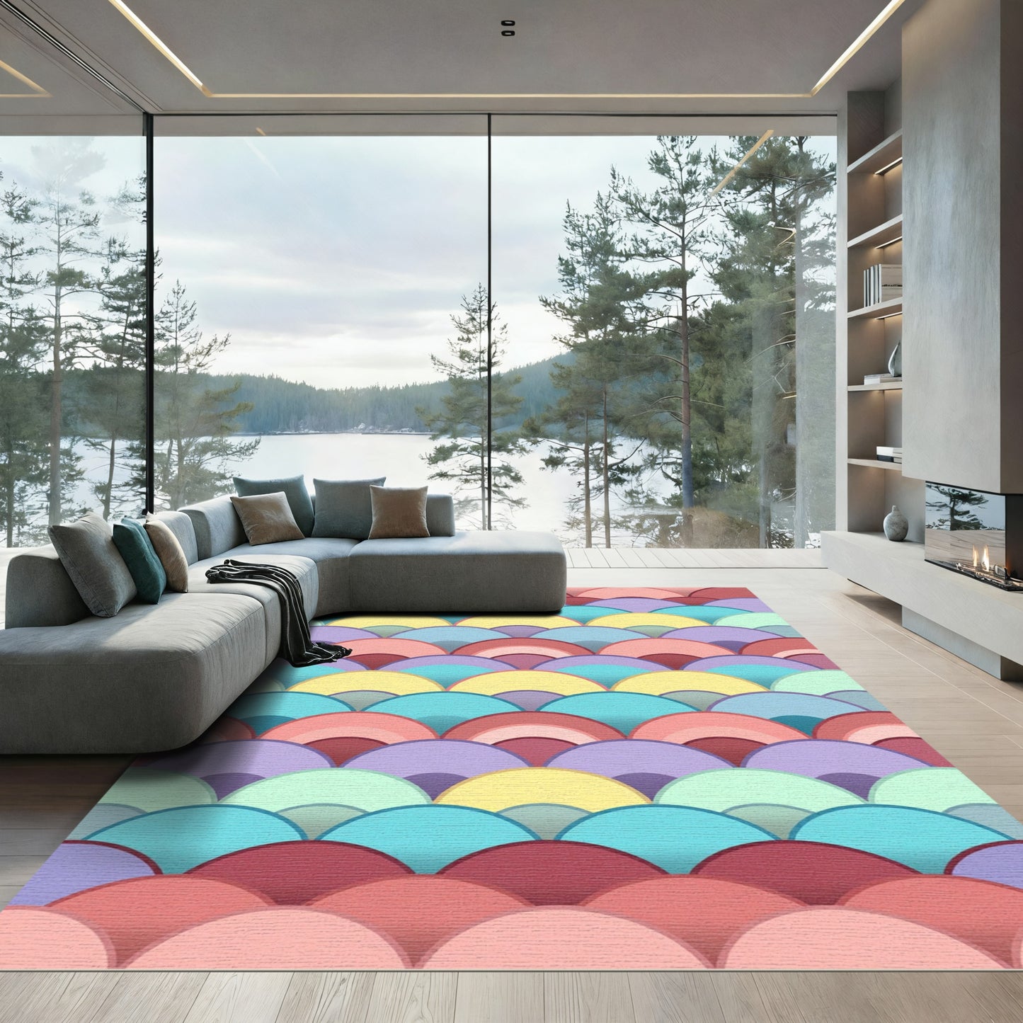 Pastel Scales Geometric Shimmer Rug