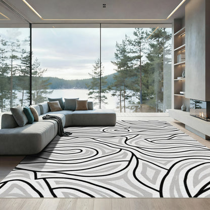 Abstract Flowing Gray Wave Composition Rug