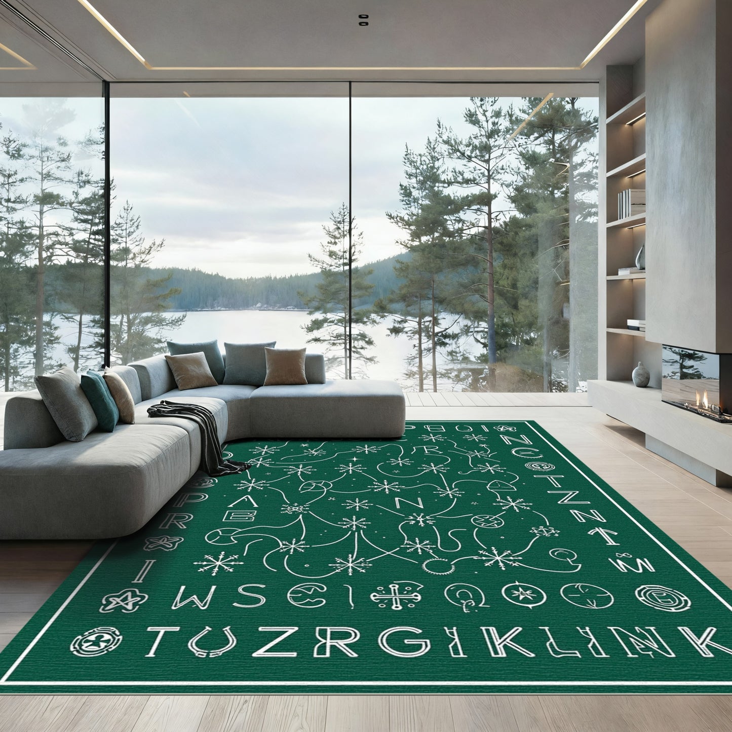 Emerald Green Snowflake Alphabet Puzzle Rug