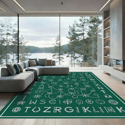 Emerald Green Snowflake Alphabet Puzzle Rug