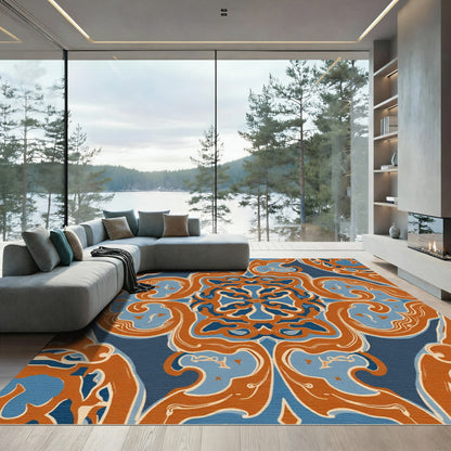 Terracotta Blue Ornamental Medallion Rug
