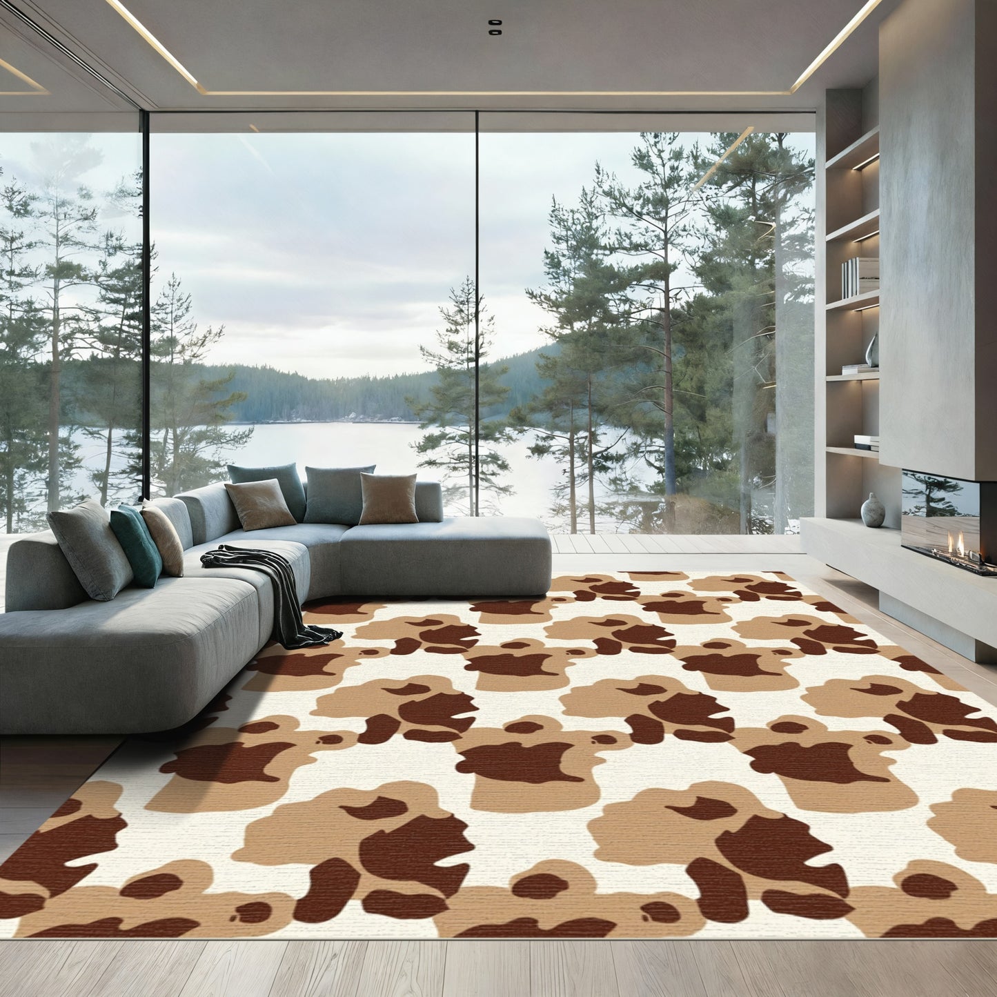 Brown Beige Camouflage Organic Shapes Rug