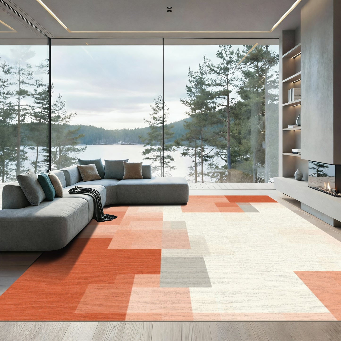 Terracotta Cream Geometric Blocks Rug