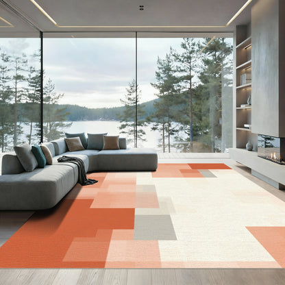 Terracotta Cream Geometric Blocks Rug