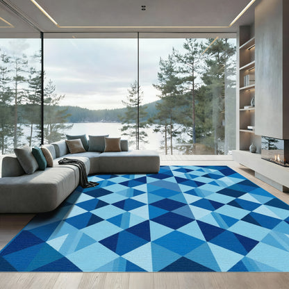 Deep Blue Geometric Diamond Tessellation Rug