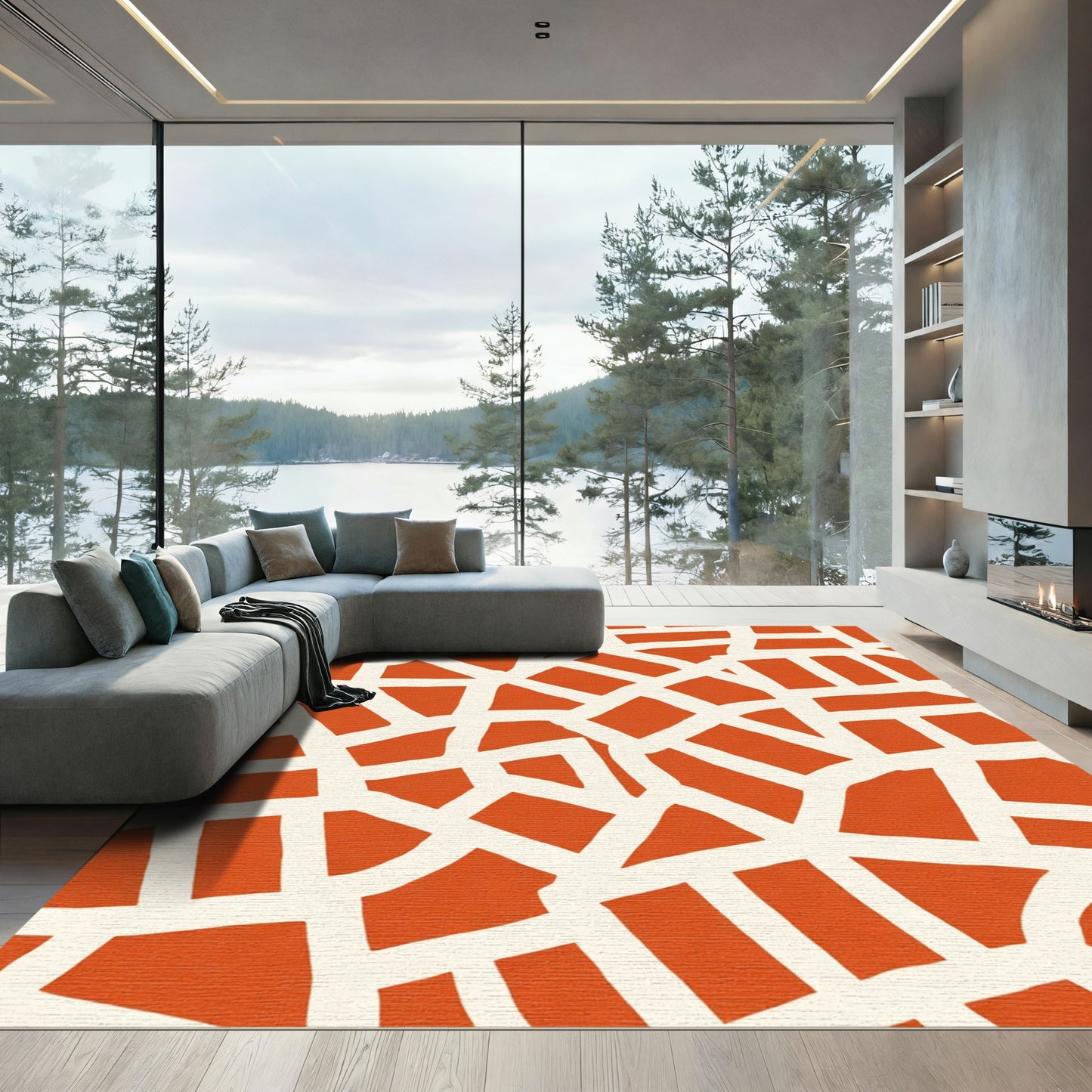 Orange Terracotta Irregular Grid Rug