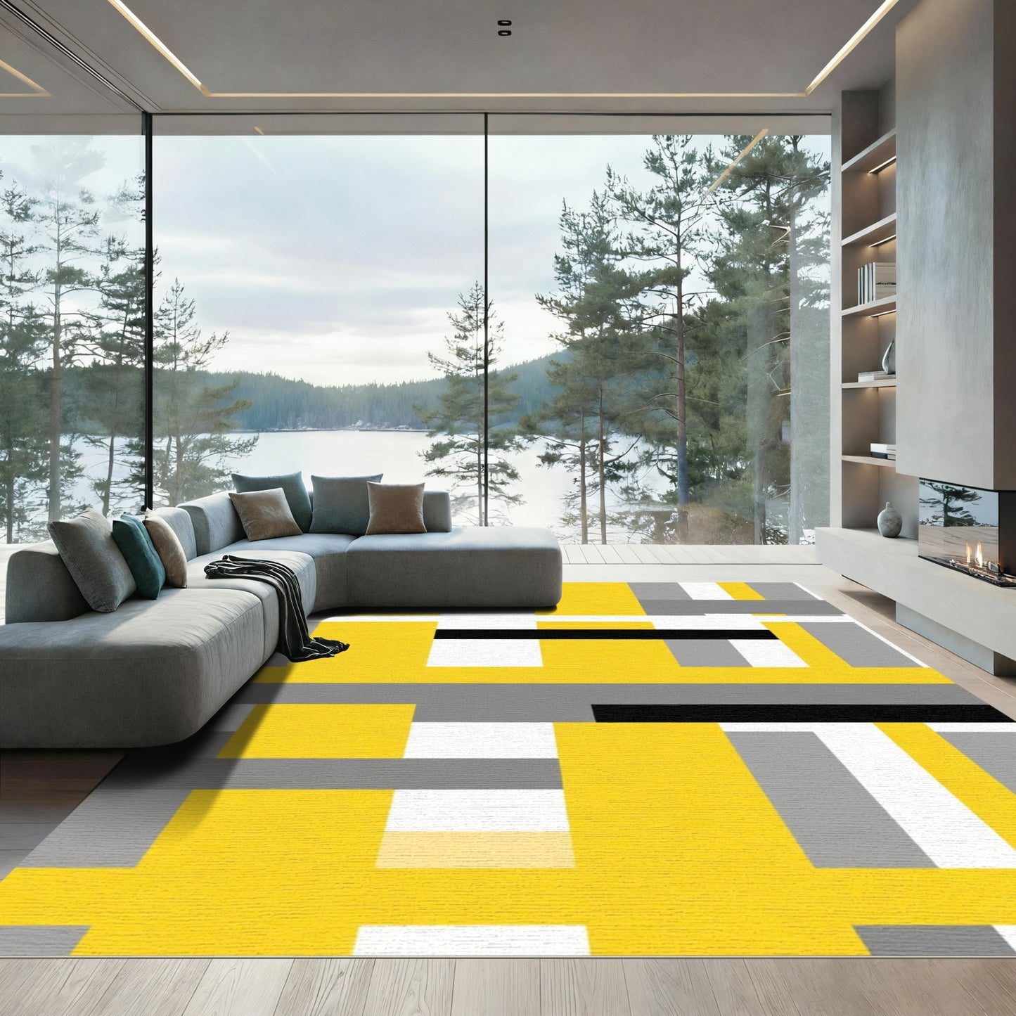 Bold Yellow Geometric Stripe Overlay Rug