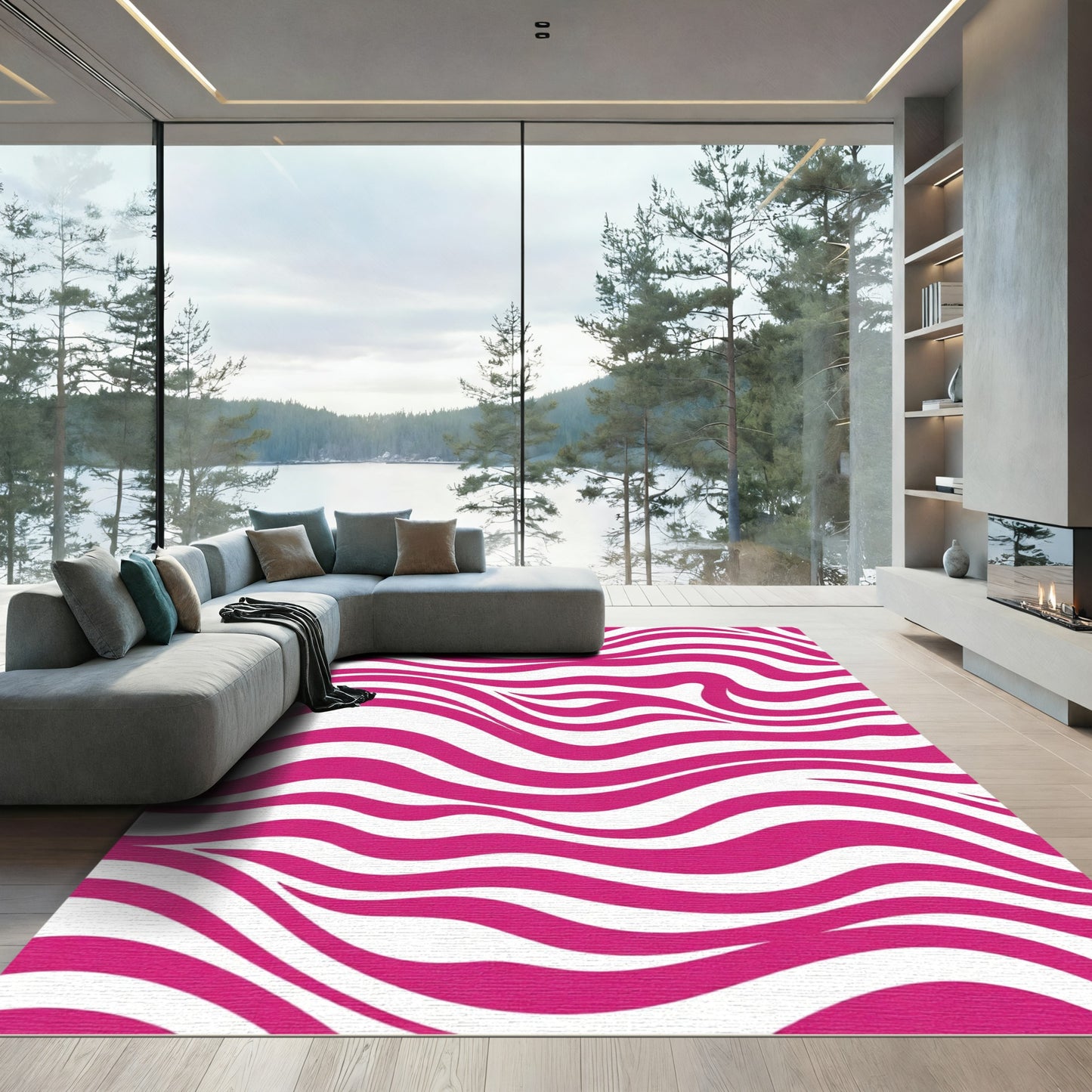 Hot Pink Abstract Zebra Stripes Rug