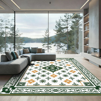 Emerald Gold Floral Diamond Border Rug