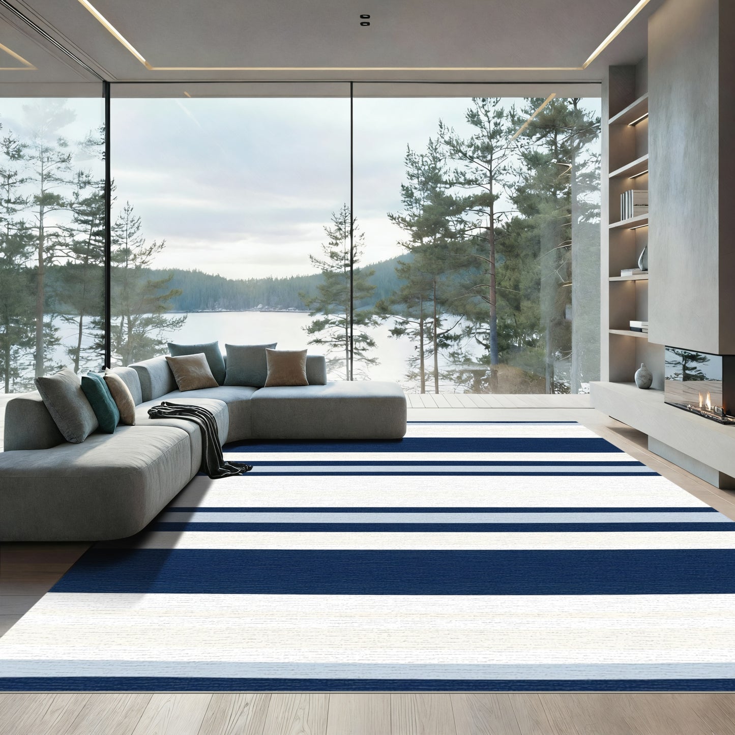 Navy Blue Stripe Wide Comfort Rug