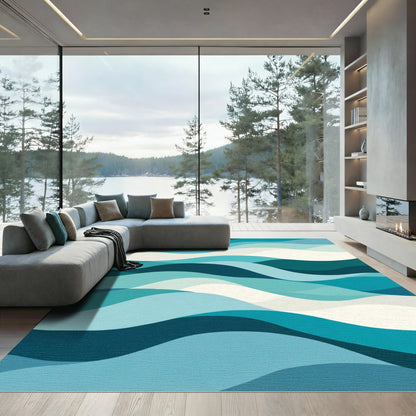 Teal Blue Wave Cascade Rug