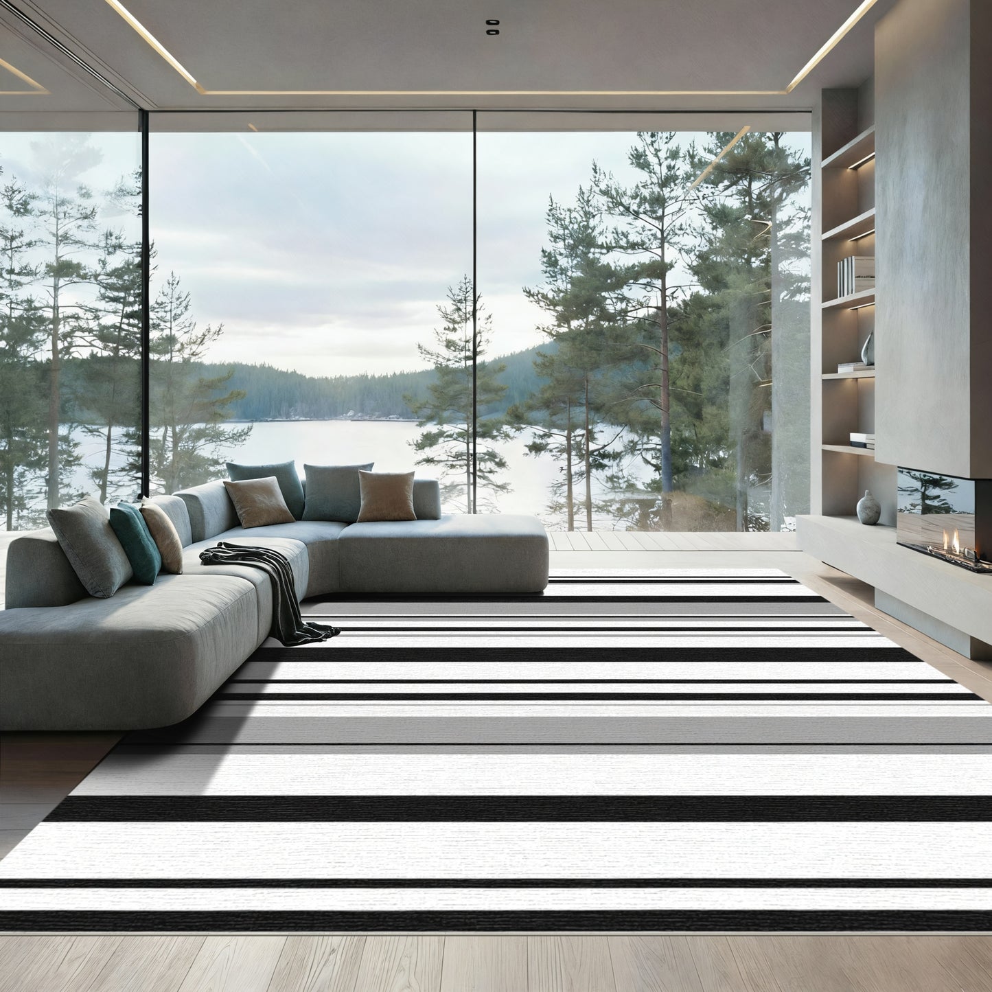 Classic Black White Gray Stripes Rug