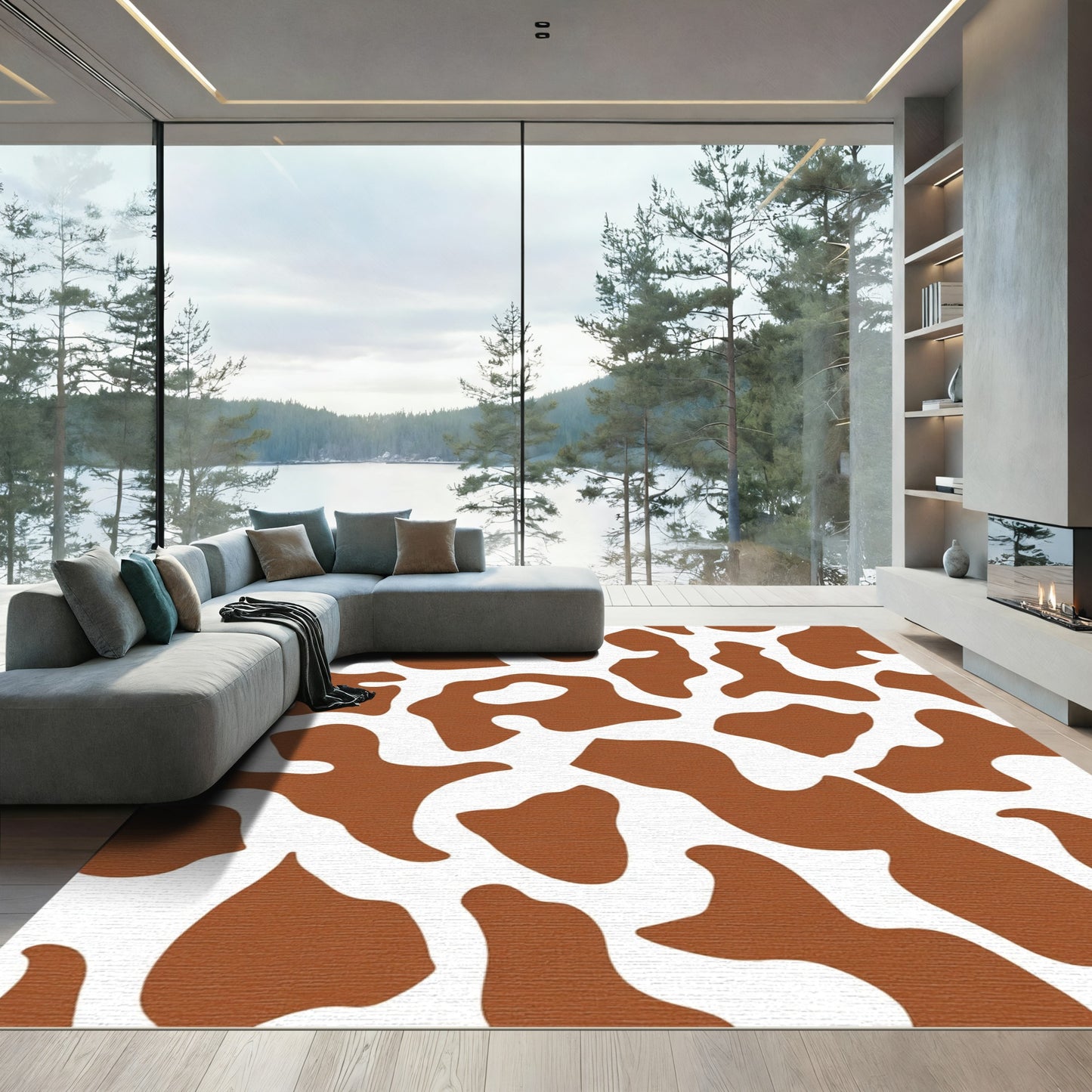 Brown White Blob Abstract Rug