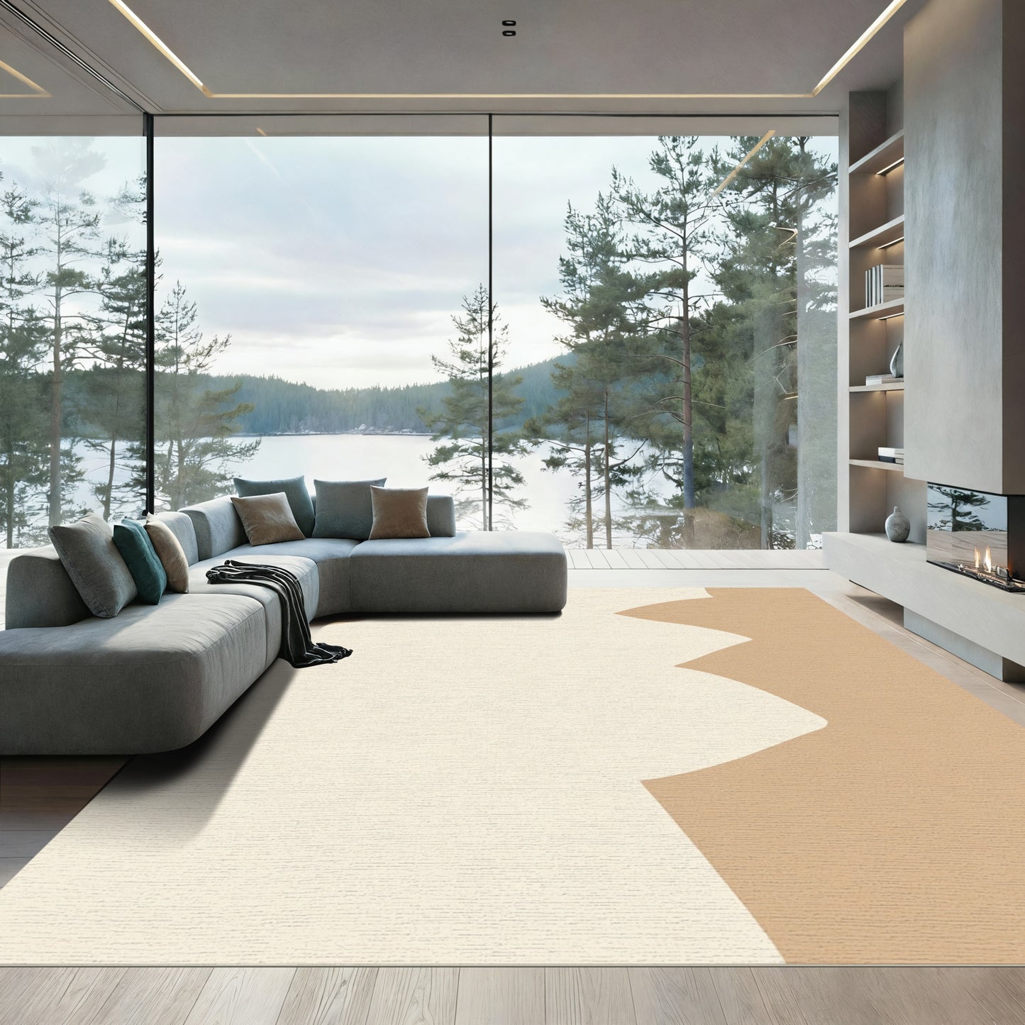 Neutral Cream And Beige Curves Rug