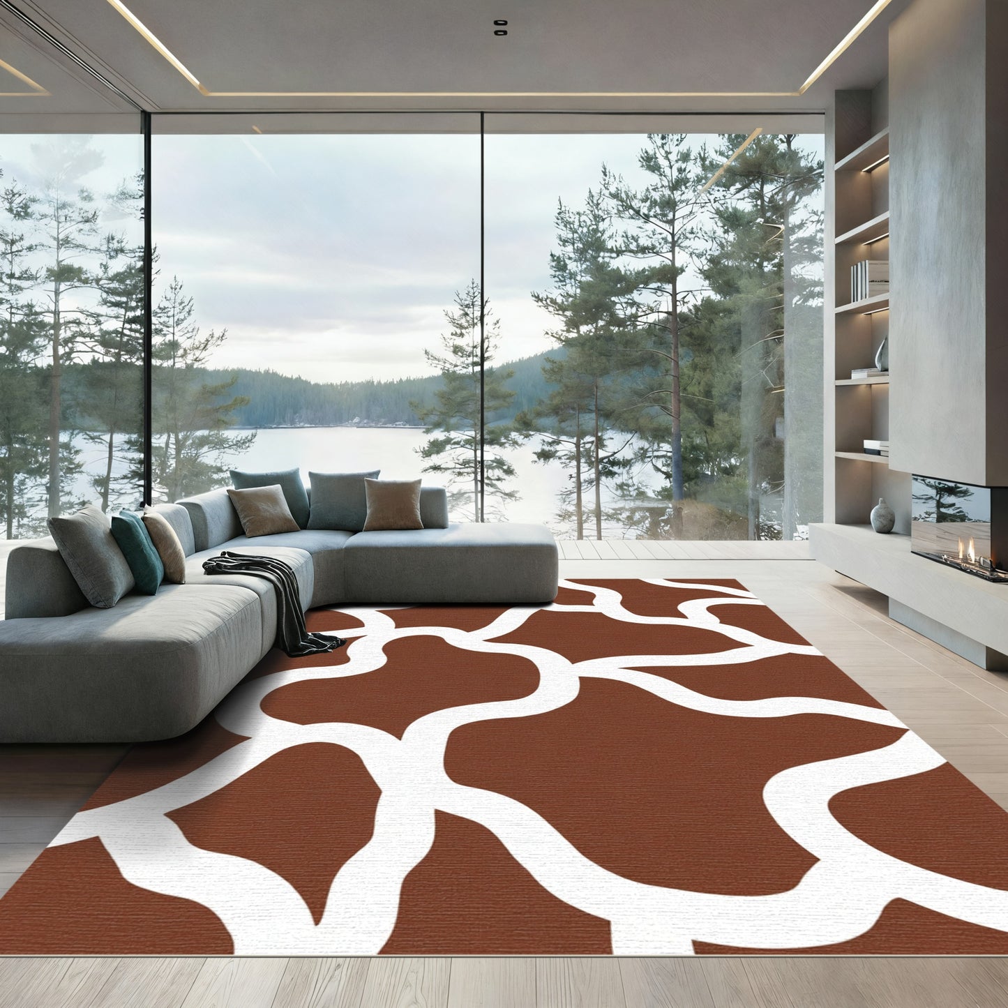 Brown White Naturalistic Spots Rug