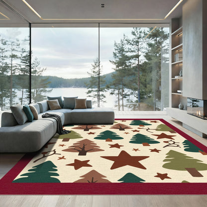 Rustic Forest Star Trees Rug
