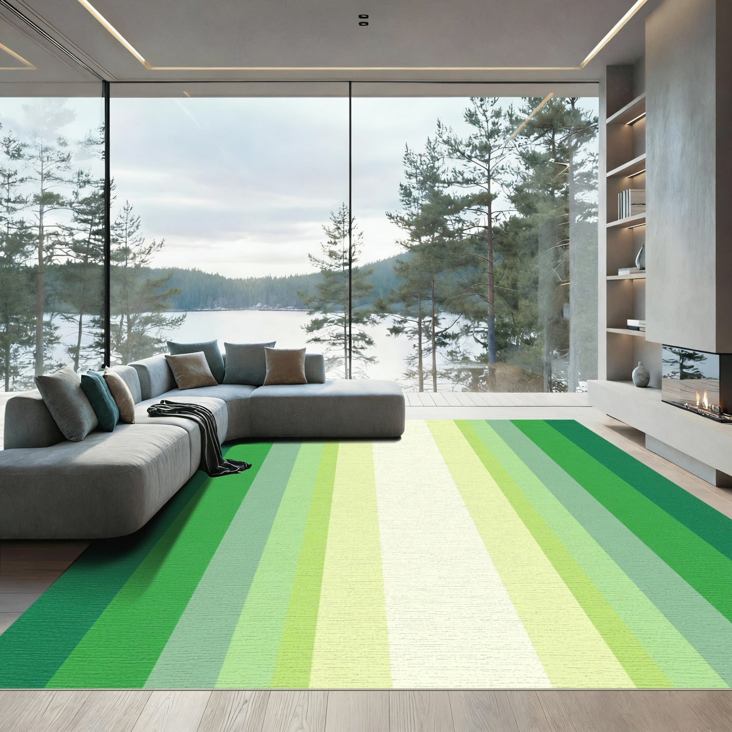 Vibrant Green Gradient Stripe Rug