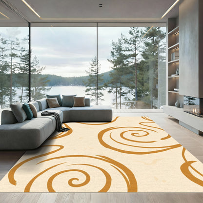 Warm Beige Abstract Swirl Rug