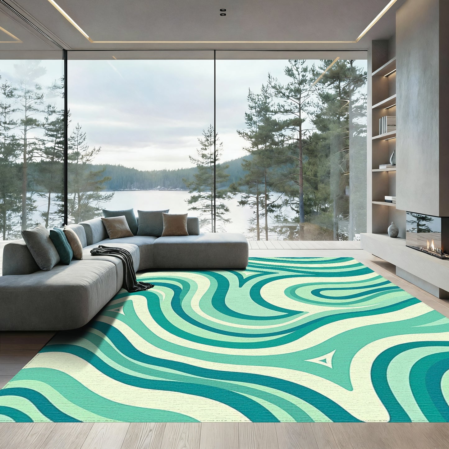 Teal Mint Wavy Fluid Rug