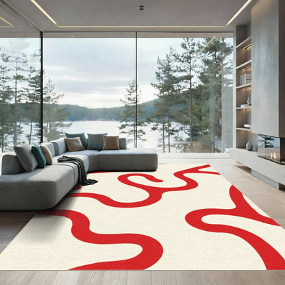 Bold Red Wavy Labyrinth Rug