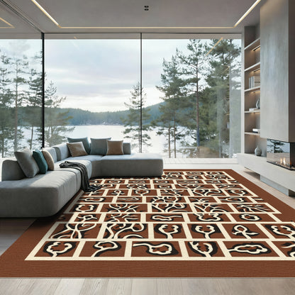 Brown Cream Abstract Organic Tile Rug