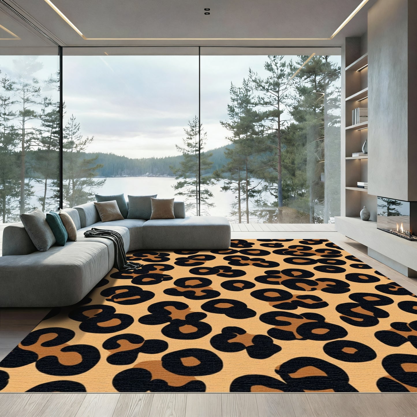 Golden Tan Leopard Spots Rug