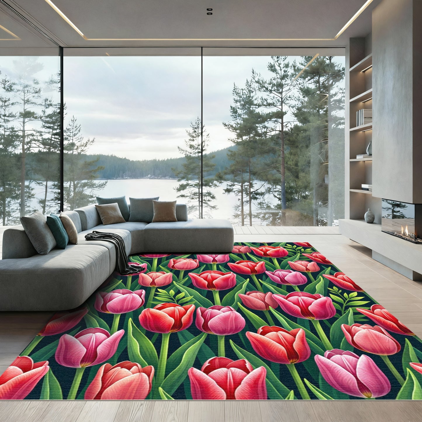 Pink Red Tulip Garden Harmony Rug