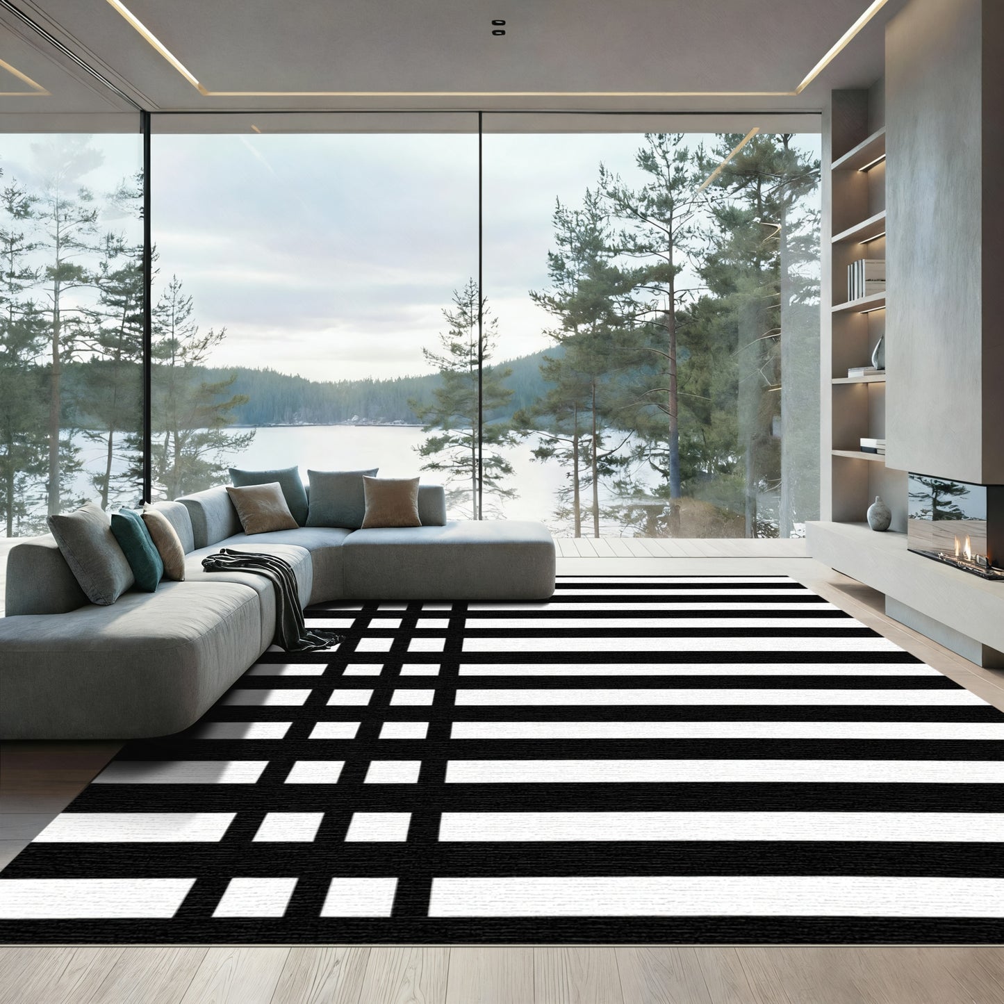 Black and White Intersecting Lines Rug