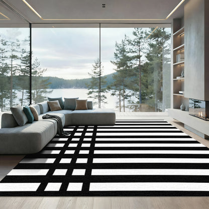 Black and White Intersecting Lines Rug