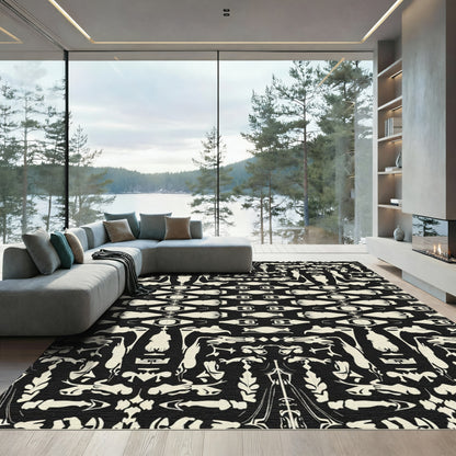 Black Cream Organic Figure Arrangement Rug