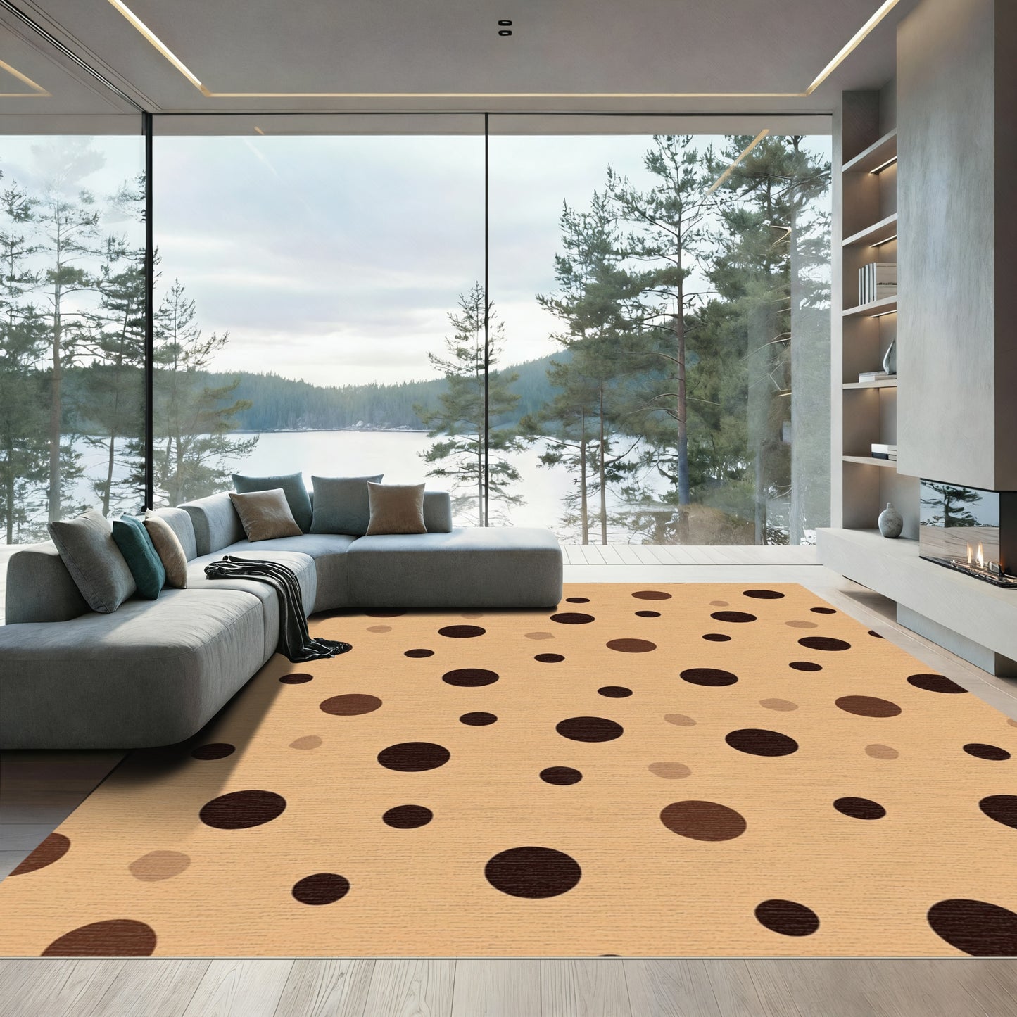 Neutral Earth Tone Polka Dot Rug