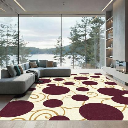 Deep Burgundy Circles Gold Swirls Rug