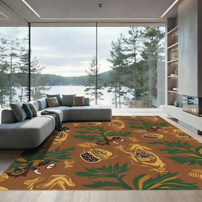 Earthy Tropical Leaf and Pod Rug
