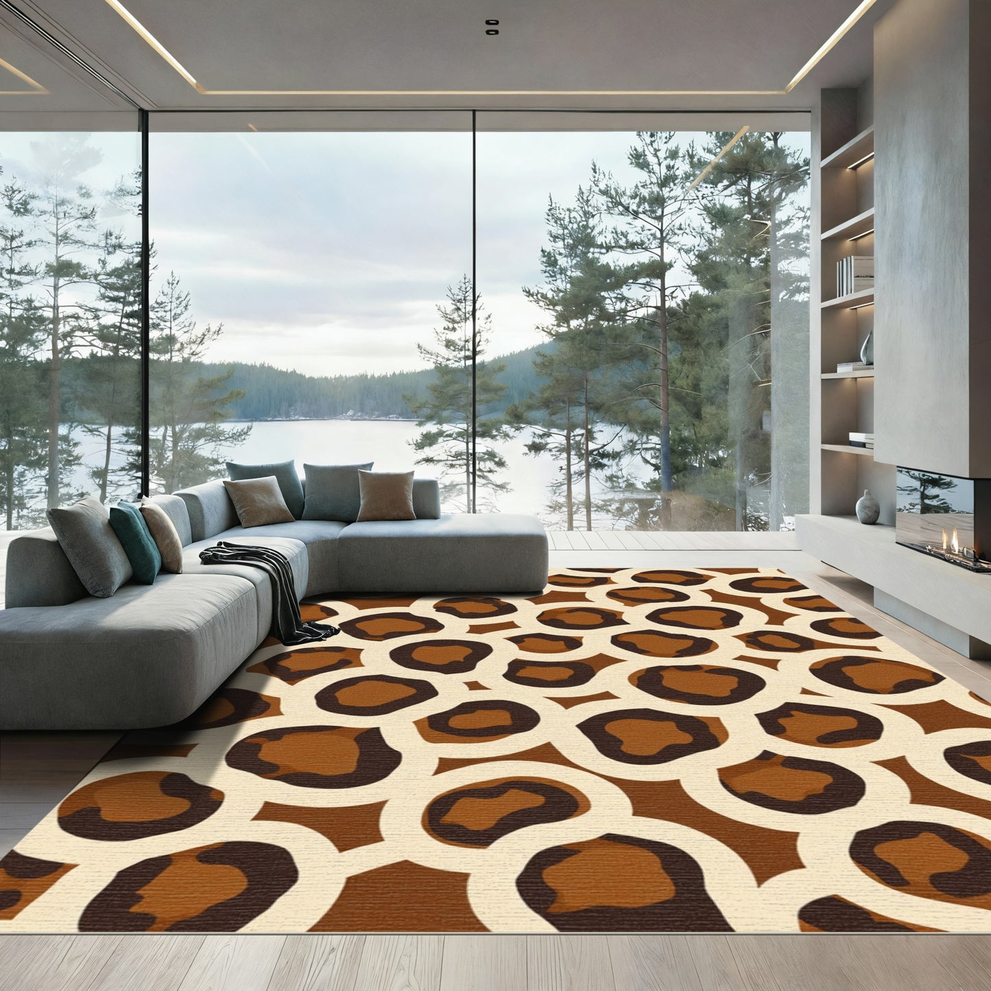 Brown Cream Leopard Circlets Rug