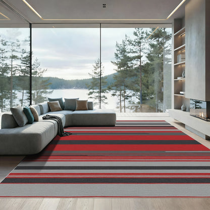Modern Red Grey Striped Lines Rug