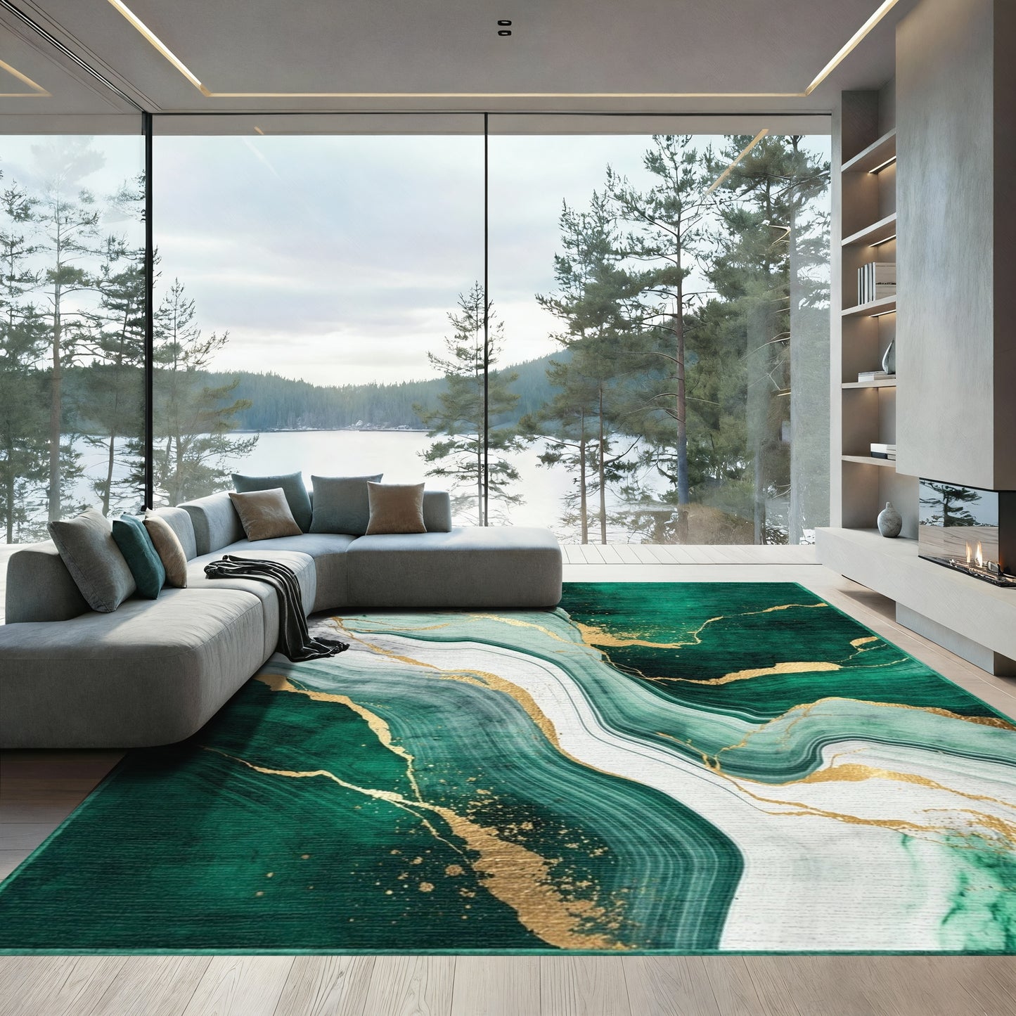 Emerald Gold Fluid Marble Rug