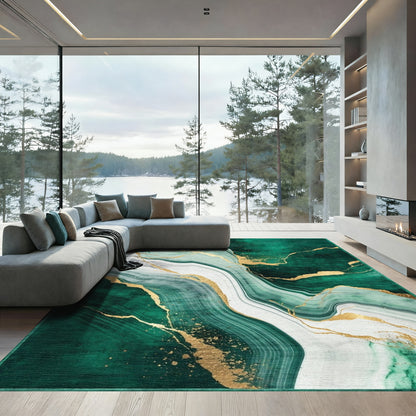 Emerald Gold Fluid Marble Rug