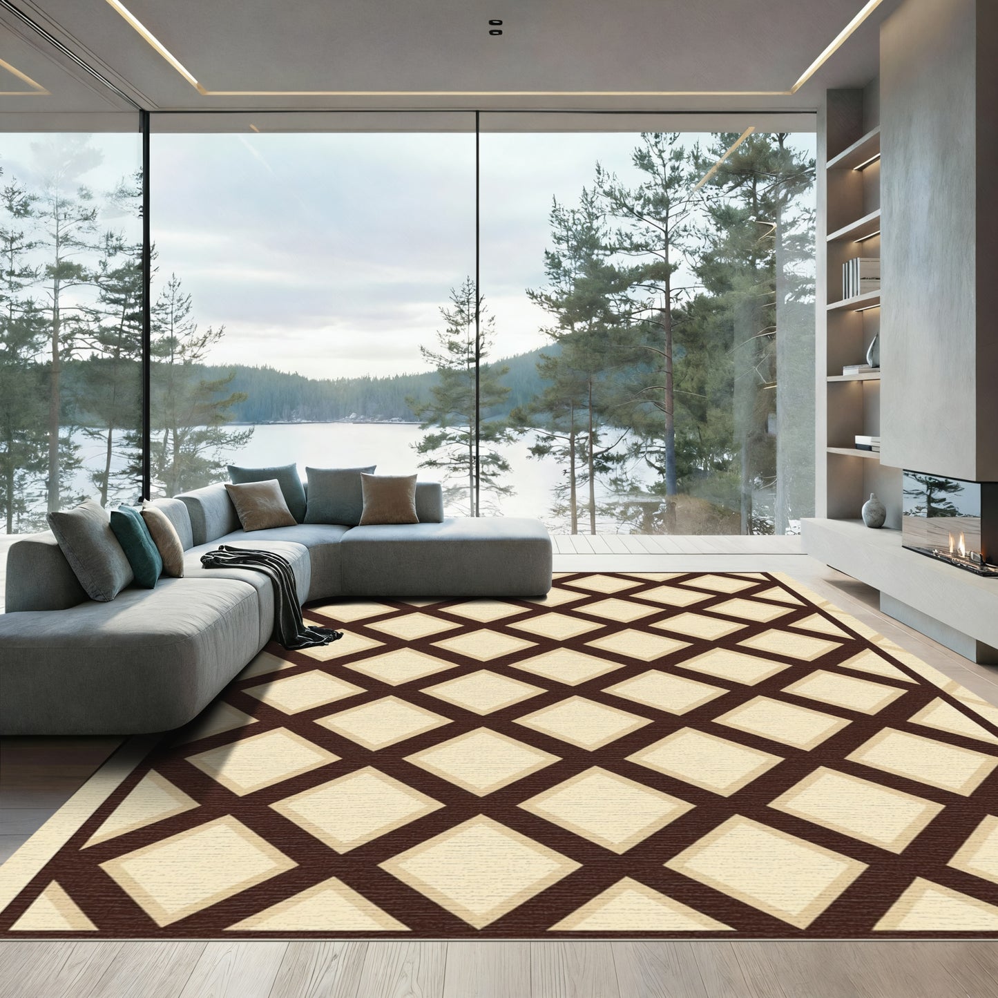Dark Brown Lattice Diamond Rug