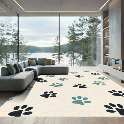Teal and Charcoal Paw Print Repeat Rug