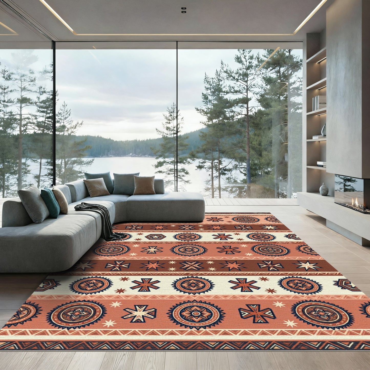 Terracota Boho Sunburst Stripe Rug