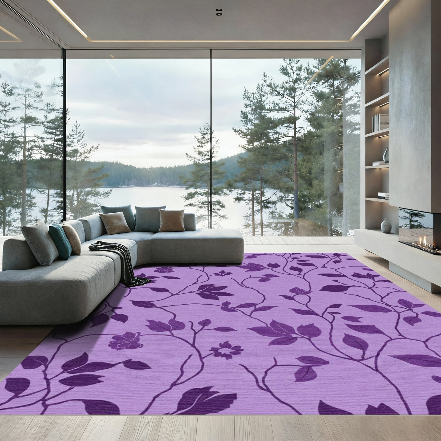 Lavender Floral Vine Accent Rug