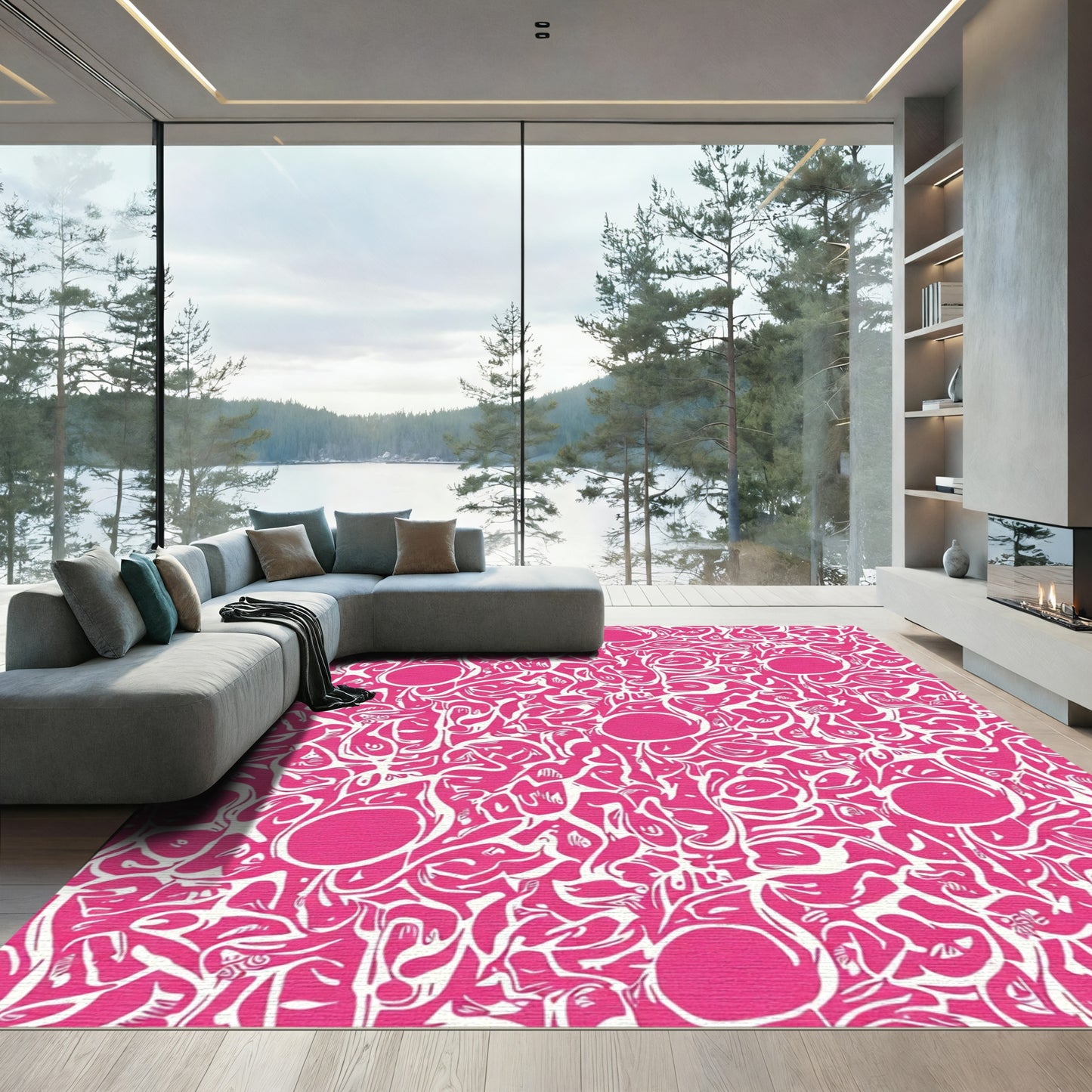 Vibrant Pink Organic Swirl Rug
